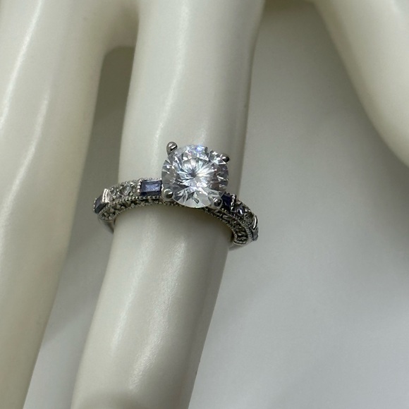 Engagement Cocktail Ring CZ and Blue Stones Sterling Silver - Picture 1 of 13